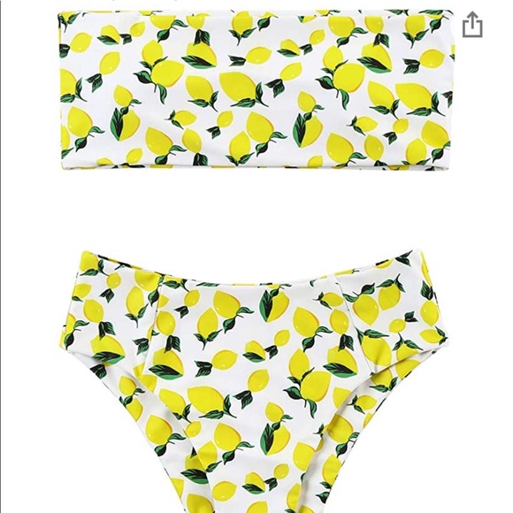 Other - High waisted bandeau lemon print bikini 🍋